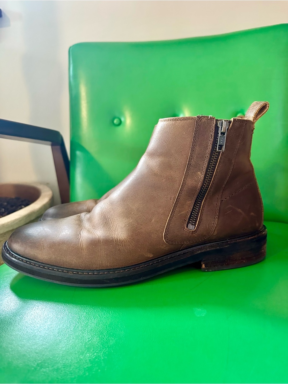 Crown Vintage Men's Brown Leather Boot with Side Zip